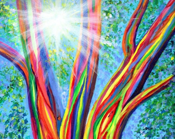 Rainbow Tree of Life Hawaii Art Print, Kauai Decor