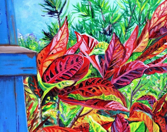 Croton Art Print Tropical Croton Painting Colorful Tropical Leaves Hawaii Wall Art Kauai Oahu Maui Numila Camp Mcbryde Camp