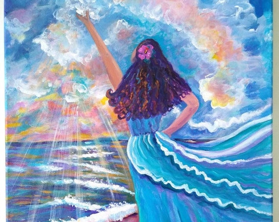 Kauai Hawaii Original Acrylic Painting Hawaiian Woman Art Transform The World At The Beach At Sunset