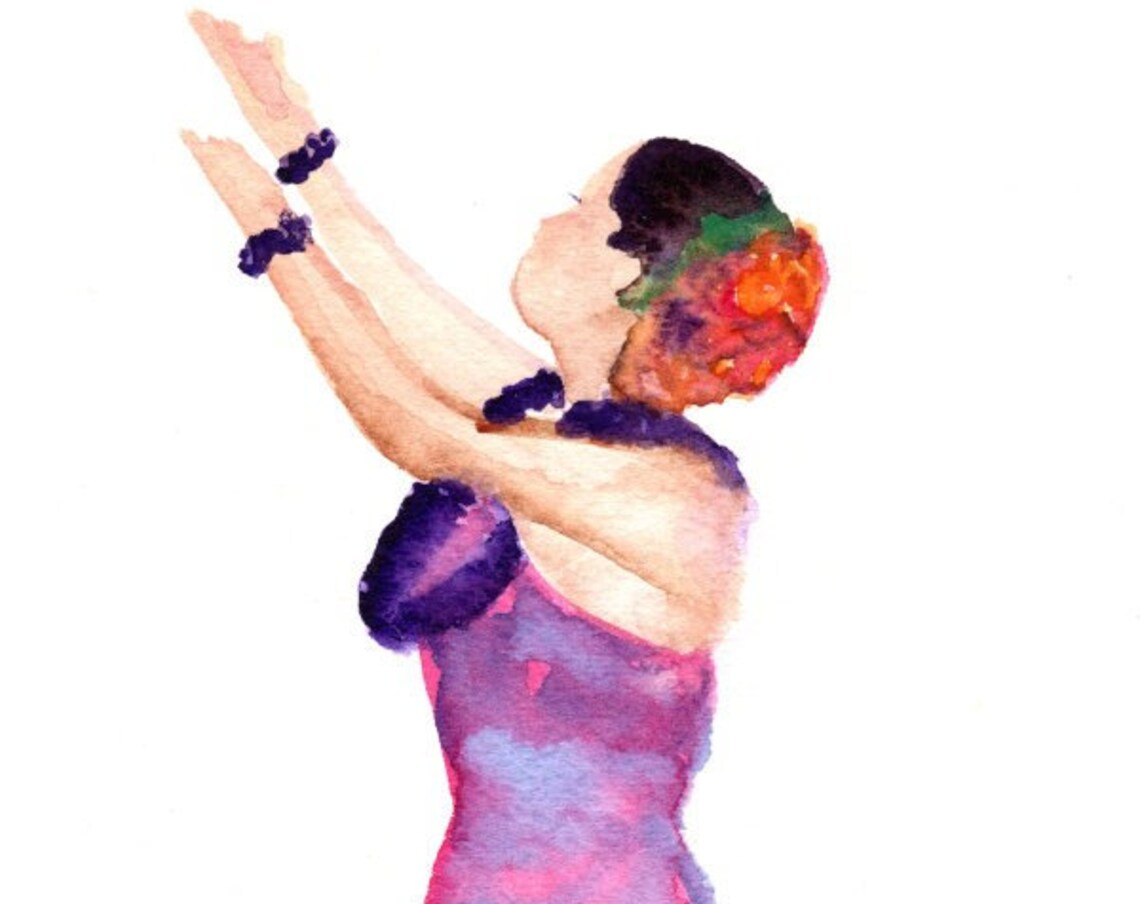 Hula Dancer Watercolor Art Print, Hawaiian Decor
