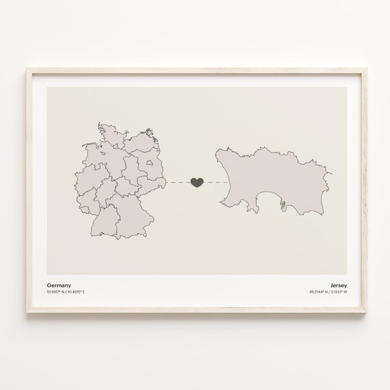 Germany To Jersey Print Japanese Gift Minimalistic Country Connection Map Poster Travel Wall Art Continental Love C21489