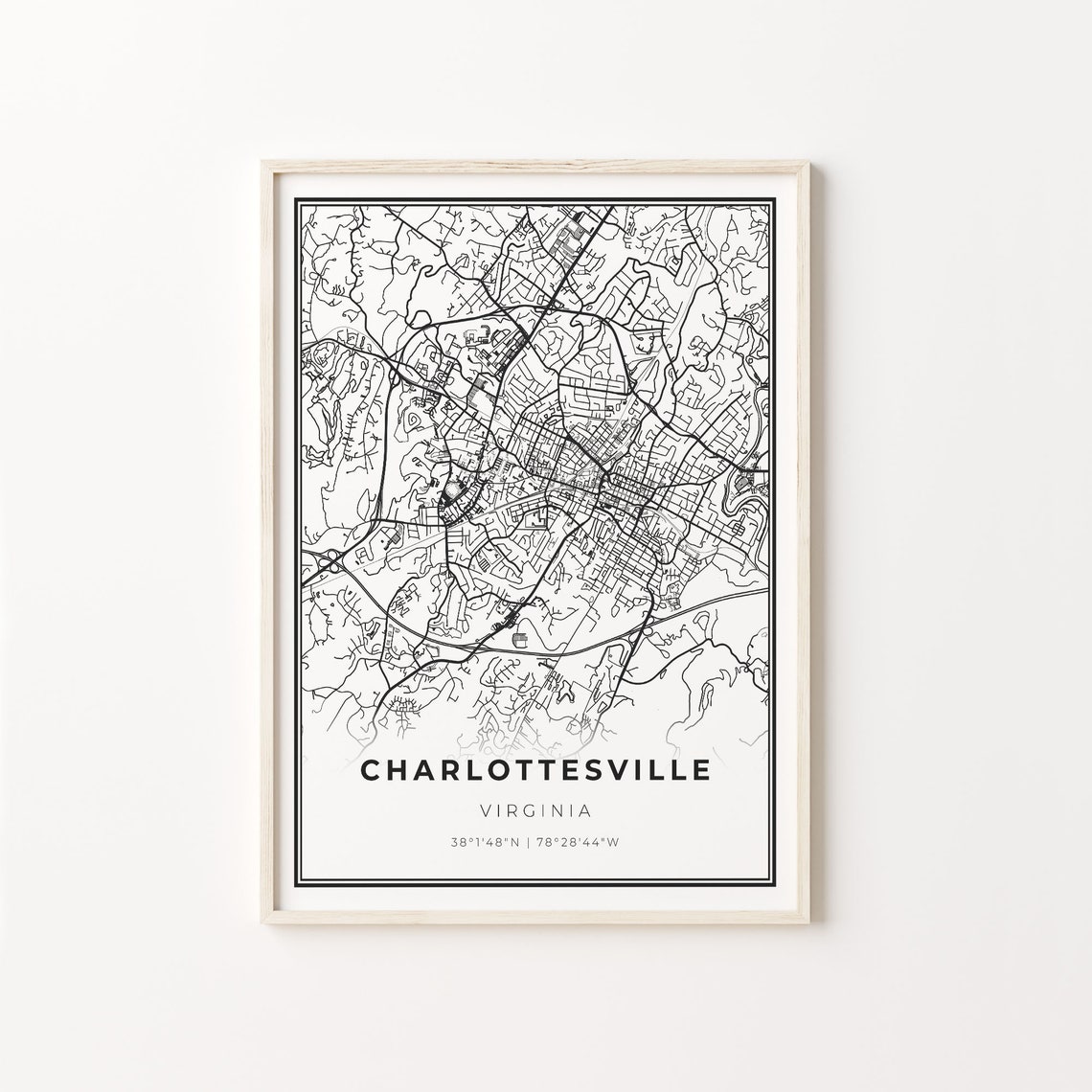 Charlottesville Virginia City Map Minimalist Line Art Poster