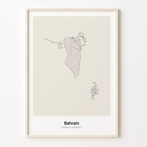 Bahrain Minimalist Country Map With Coordinates Line Art Poster