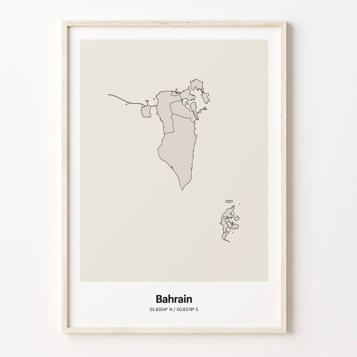 Bahrain Minimalist Country Map With Coordinates Line Art Poster