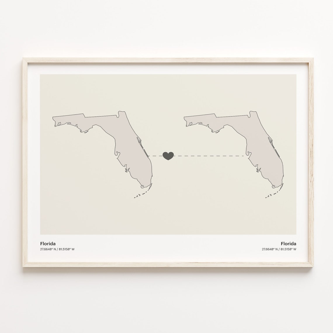 Florida Couple Both in Florida Long Distance Love Heart Map Poster