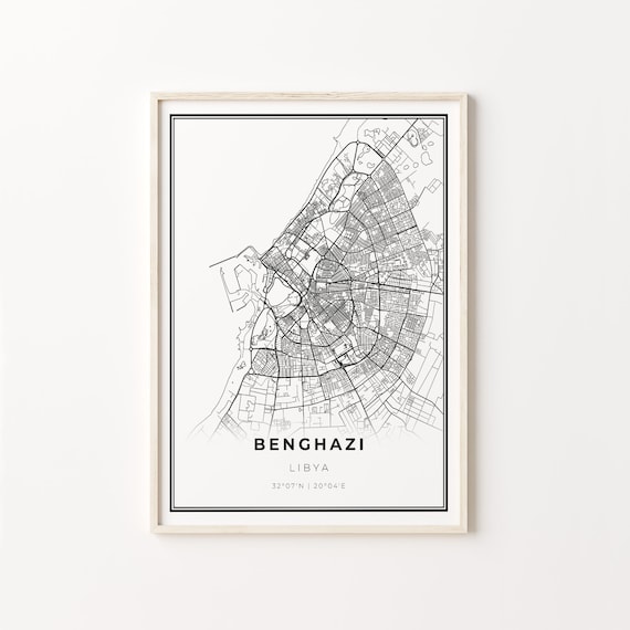 Benghazi Libya Black and White Street Map Minimalist Decor Poster