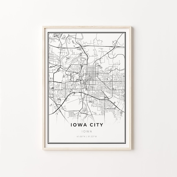 Iowa City Iowa Modern Black And White City Map Street Art Poster