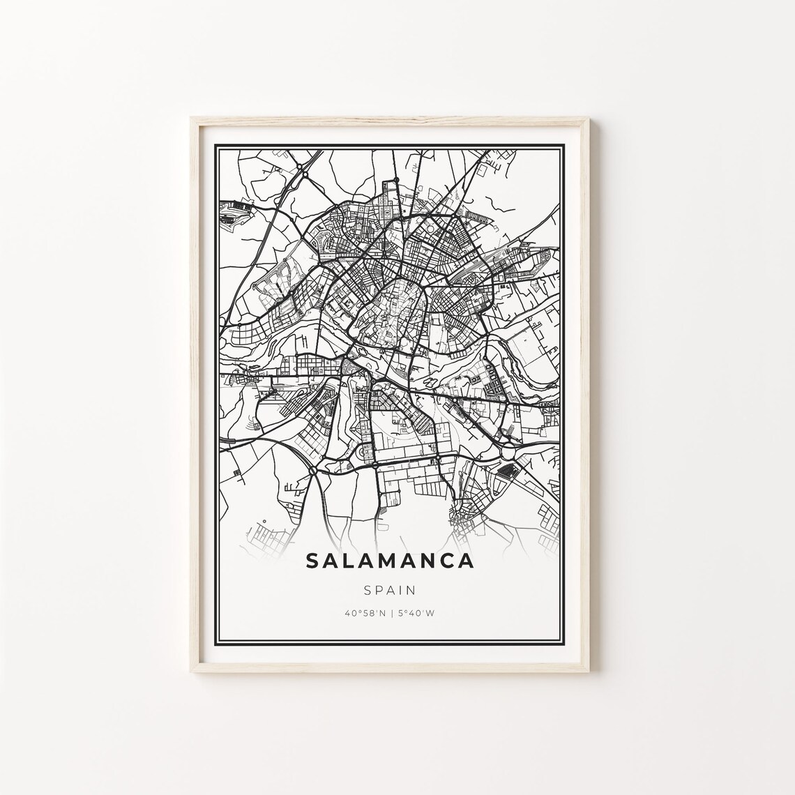 Salamanca Spain Black White Minimalist City Street Map Art Poster