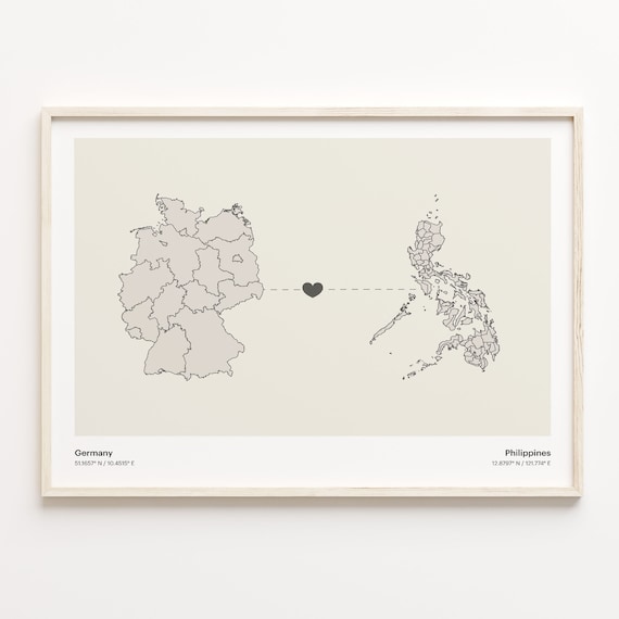 Germany Philippines Long Distance Heart Connection Map Poster