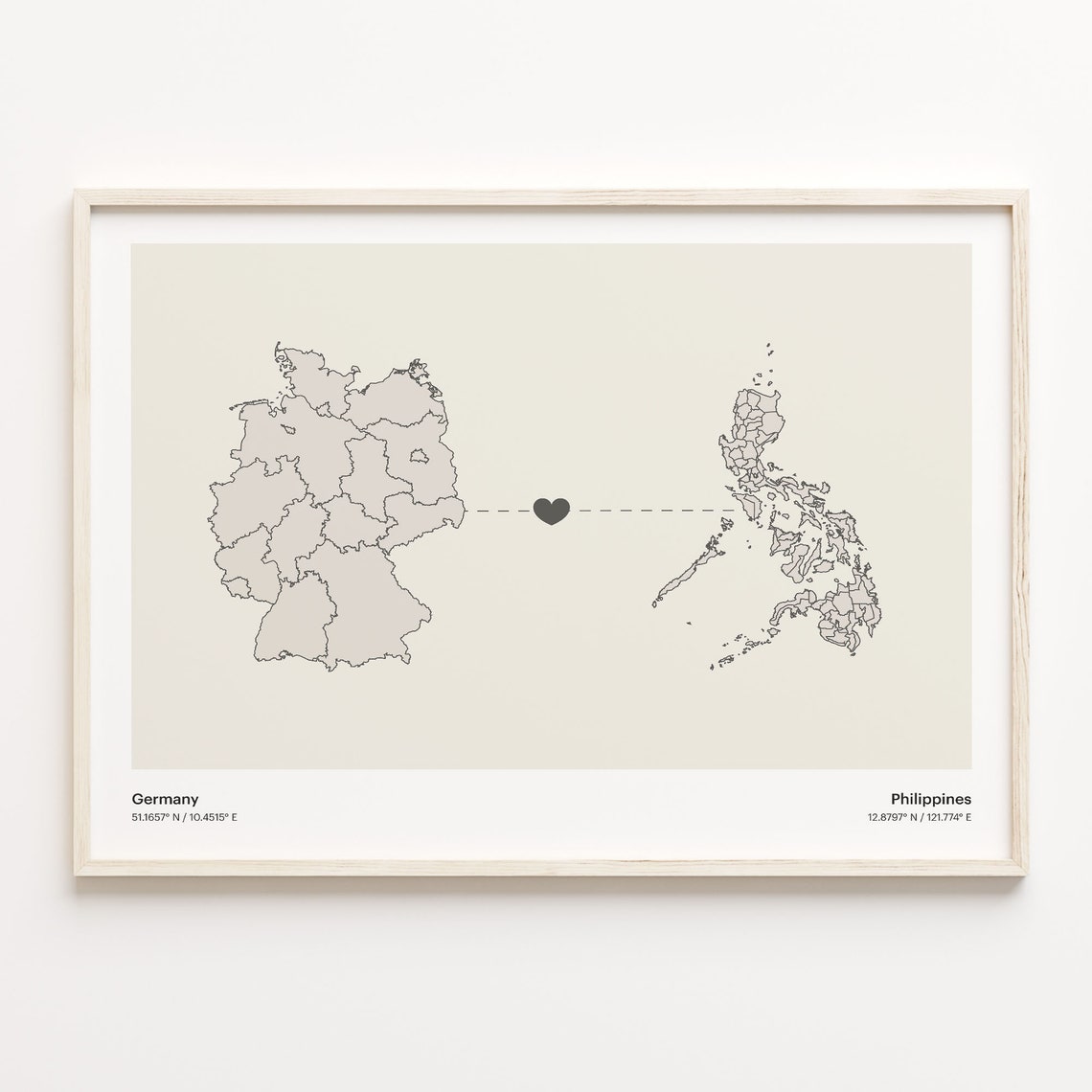 Germany Philippines Long Distance Heart Connection Map Poster