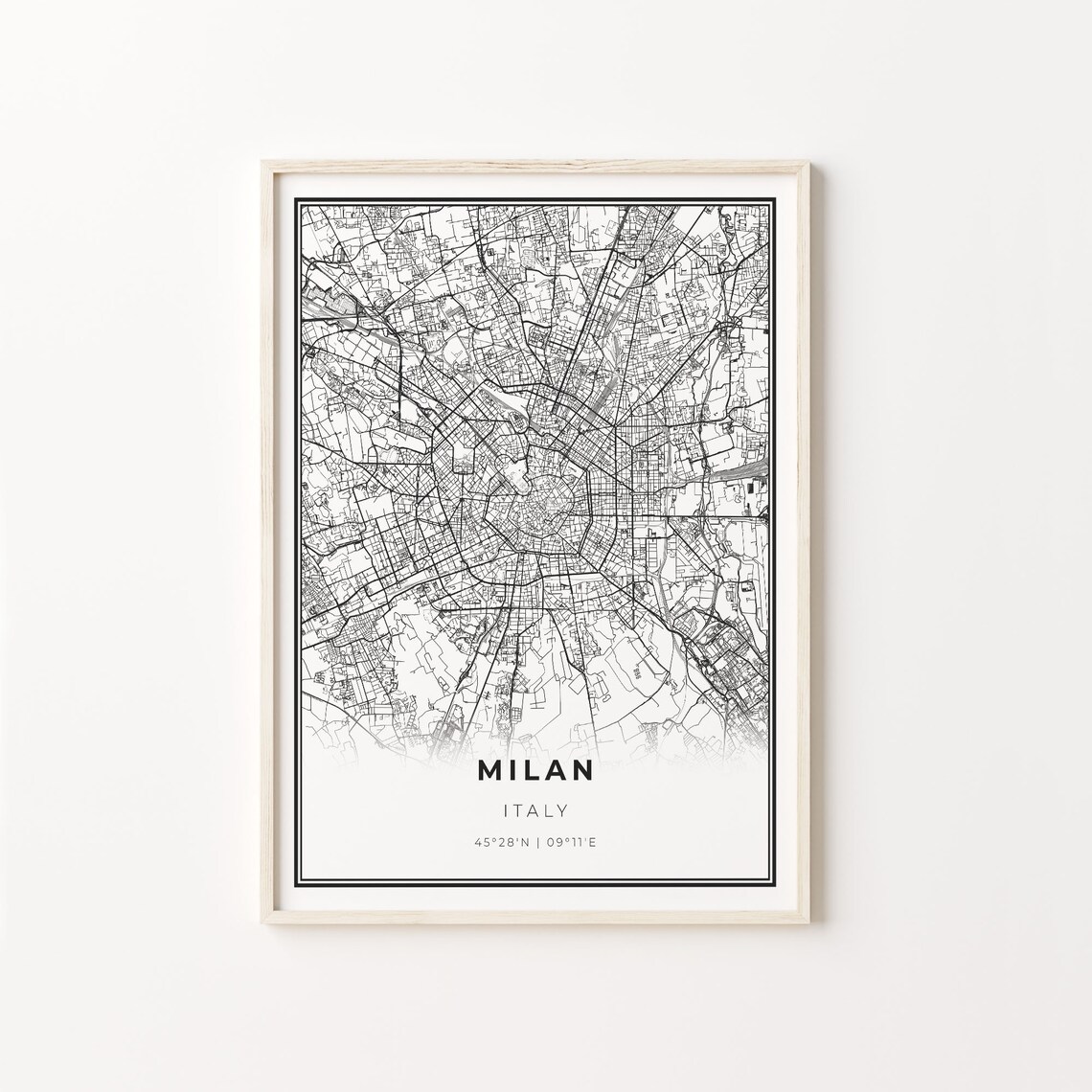 Milan Italy Classic Detailed Minimalist Black Line City Map Wall Art