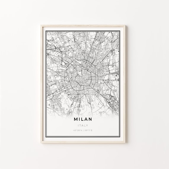 Milan Italy Classic Detailed Minimalist Black Line City Map Wall Art