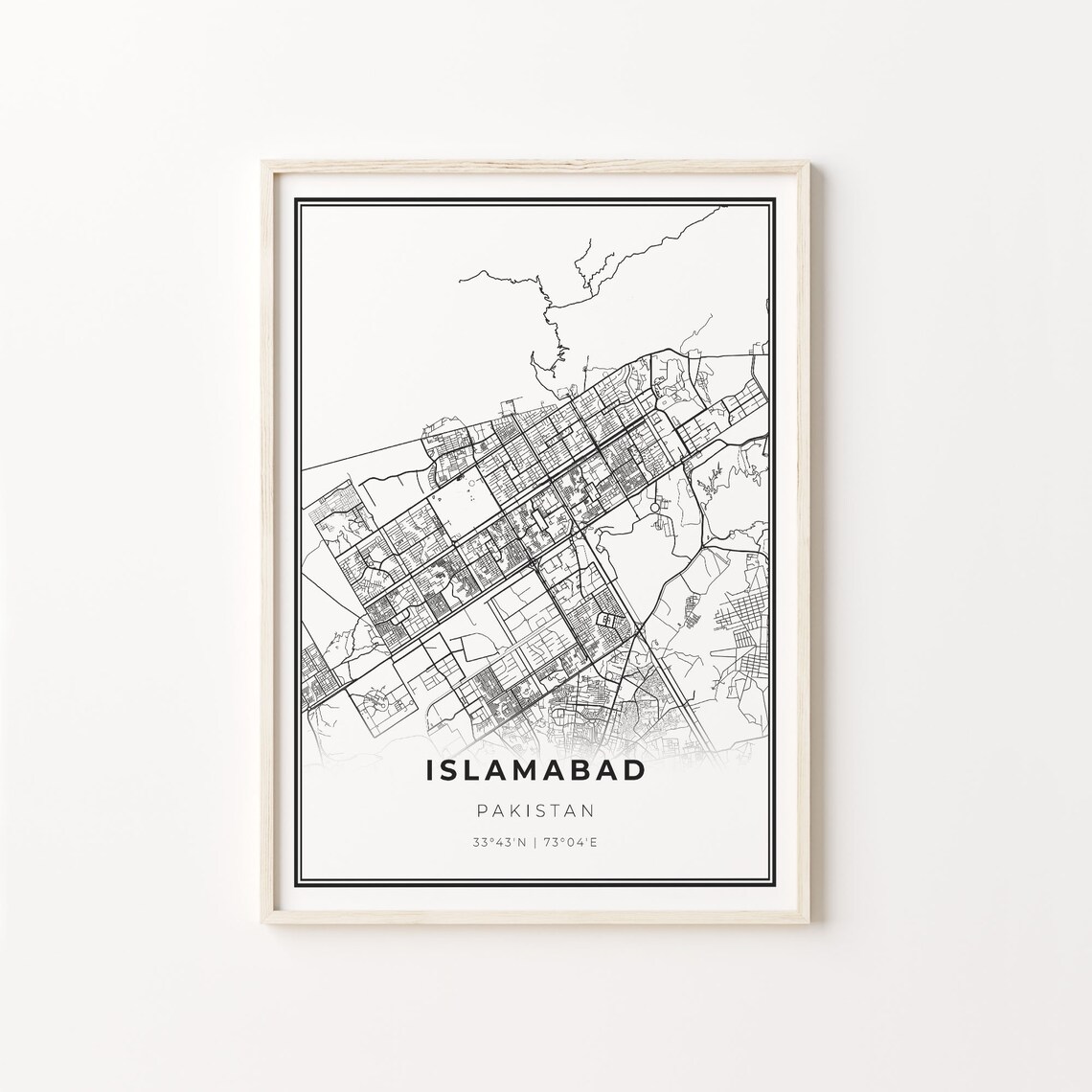 Islamabad Pakistan Modern Black And White Street Map Coordinates Poster