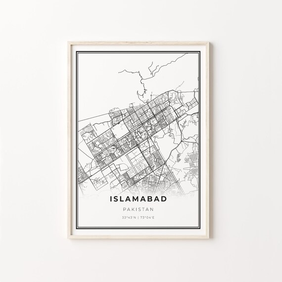 Islamabad Pakistan Modern Black And White Street Map Coordinates Poster