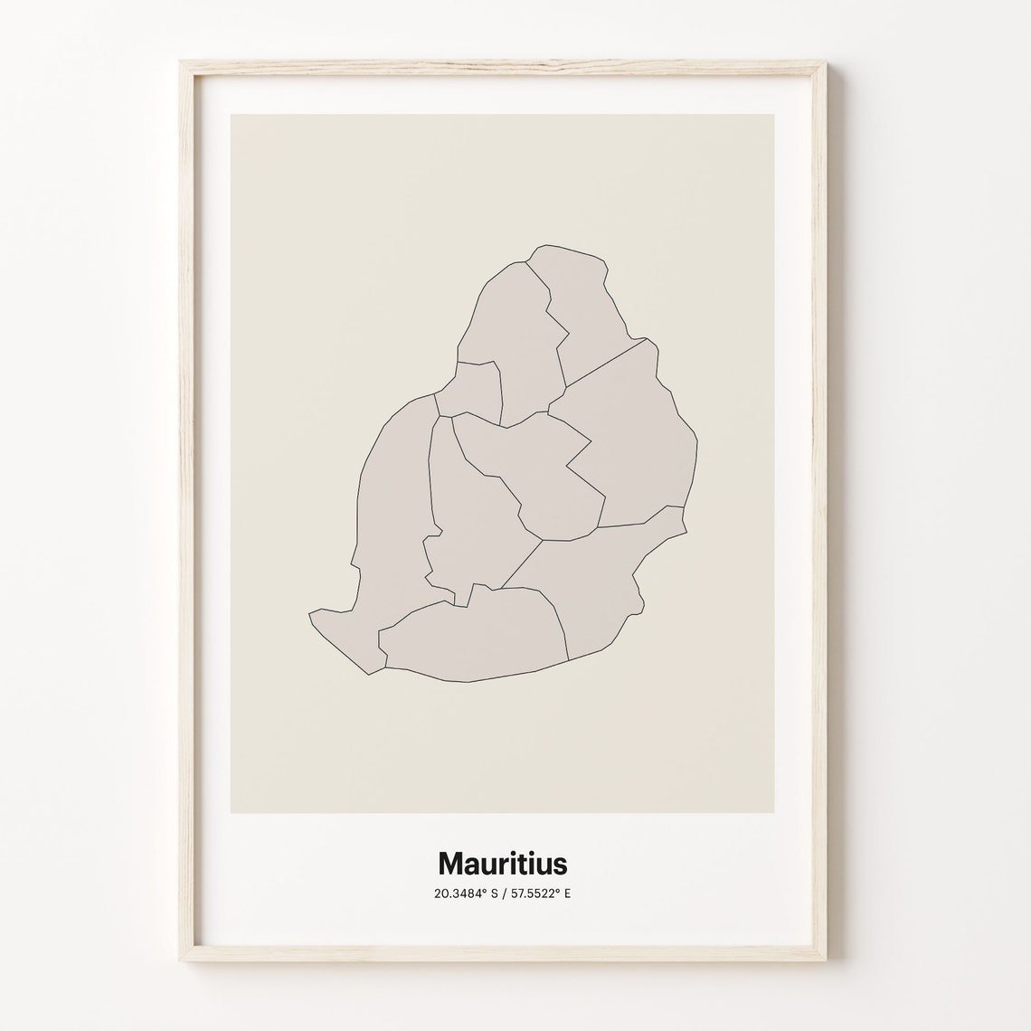 Mauritius Island Minimal Line Map Coordinates Travel Art Poster