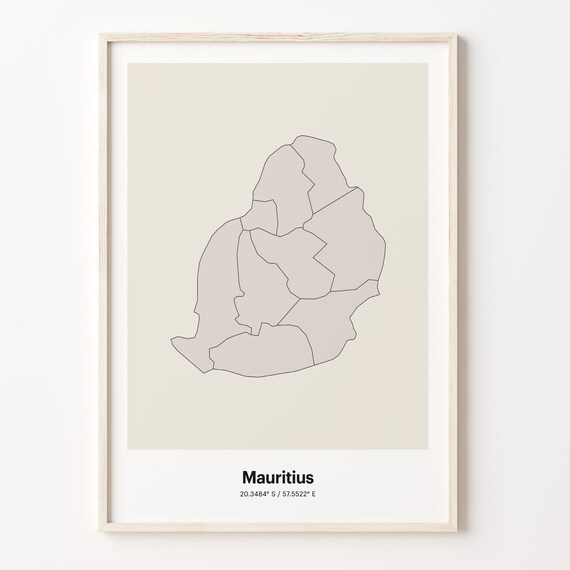 Mauritius Island Minimal Line Map Coordinates Travel Art Poster