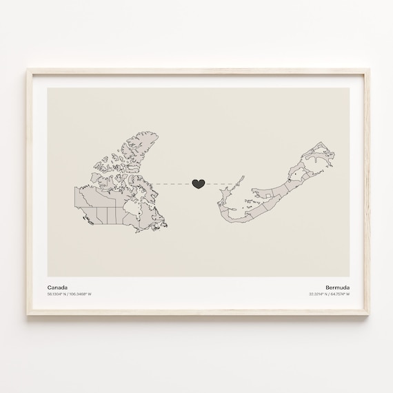 Canada To Bermuda Long Distance Love Minimalist Map Art Poster