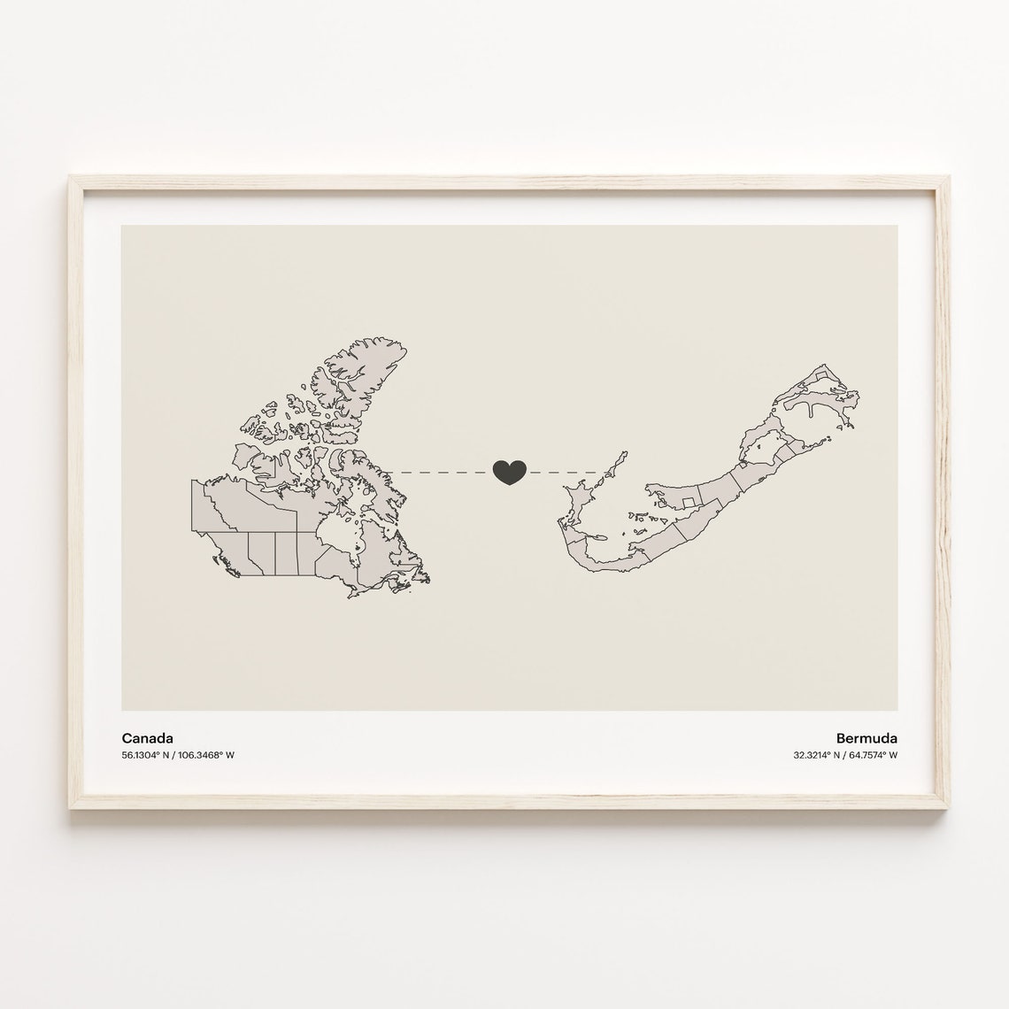 Canada To Bermuda Long Distance Love Minimalist Map Art Poster