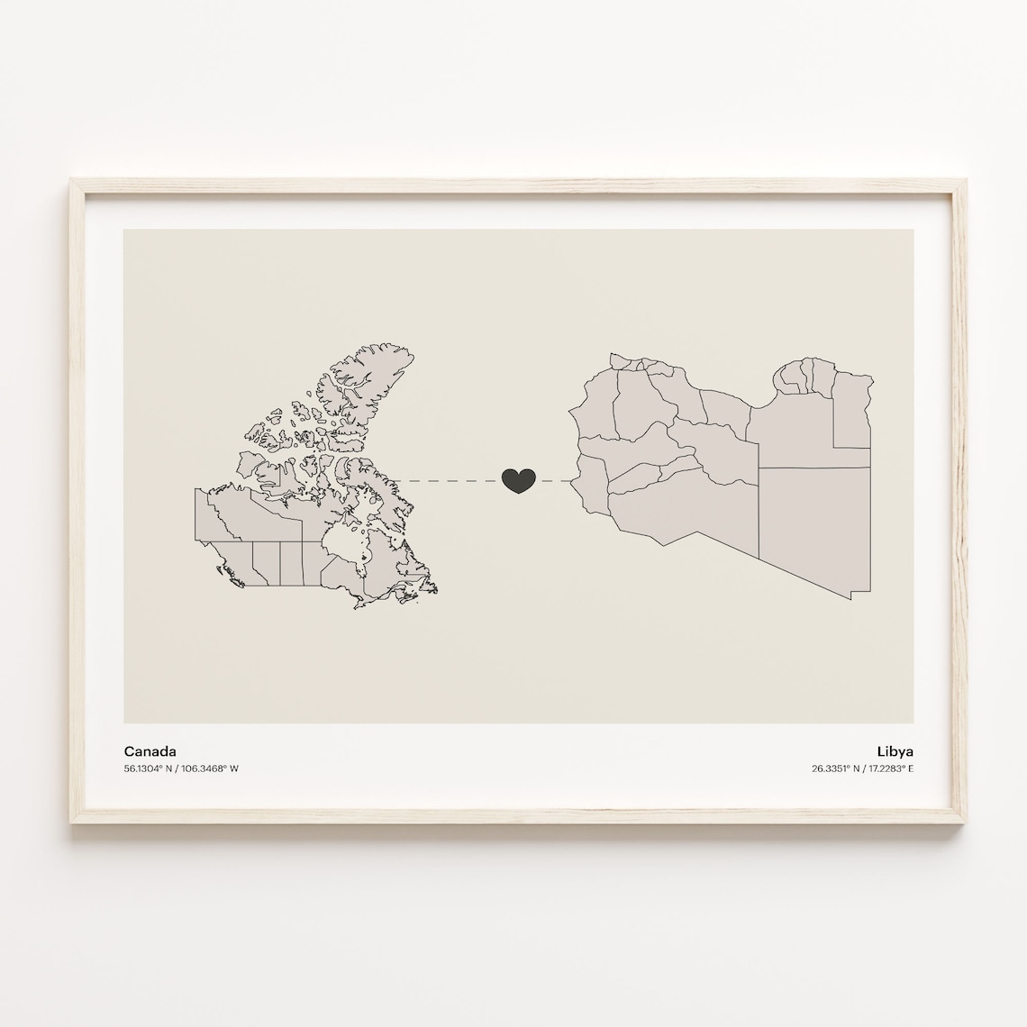 Canada To Libya Minimalist Love Connection Map Travel Poster