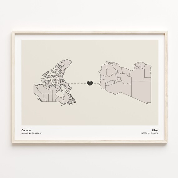 Canada To Libya Minimalist Love Connection Map Travel Poster