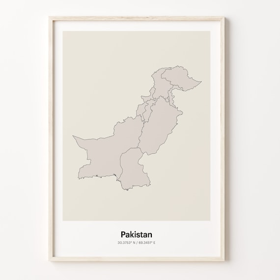Pakistan Minimalist Map Poster With Printed Coordinates Neutral Home Decor