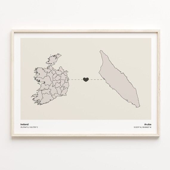 Ireland To Aruba Minimalist Long Distance Love Connection Poster
