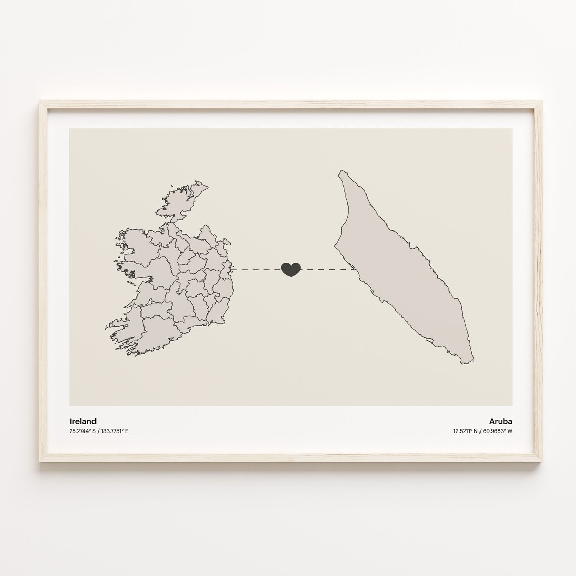 Ireland To Aruba Minimalist Long Distance Love Connection Poster