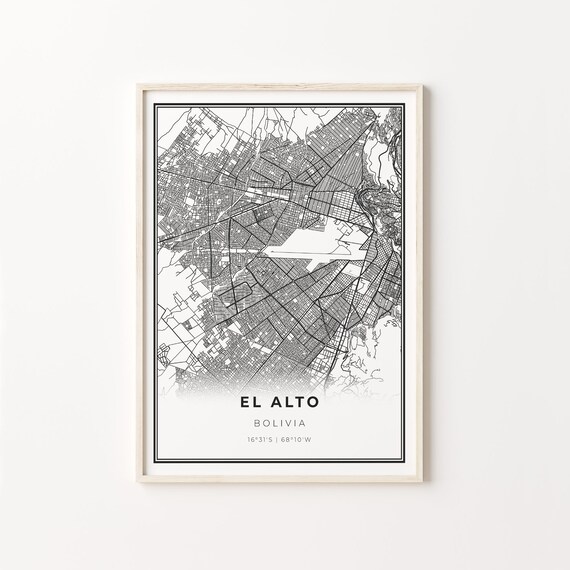 El Alto Bolivia Modern Black And White Street Map Coordinates Poster