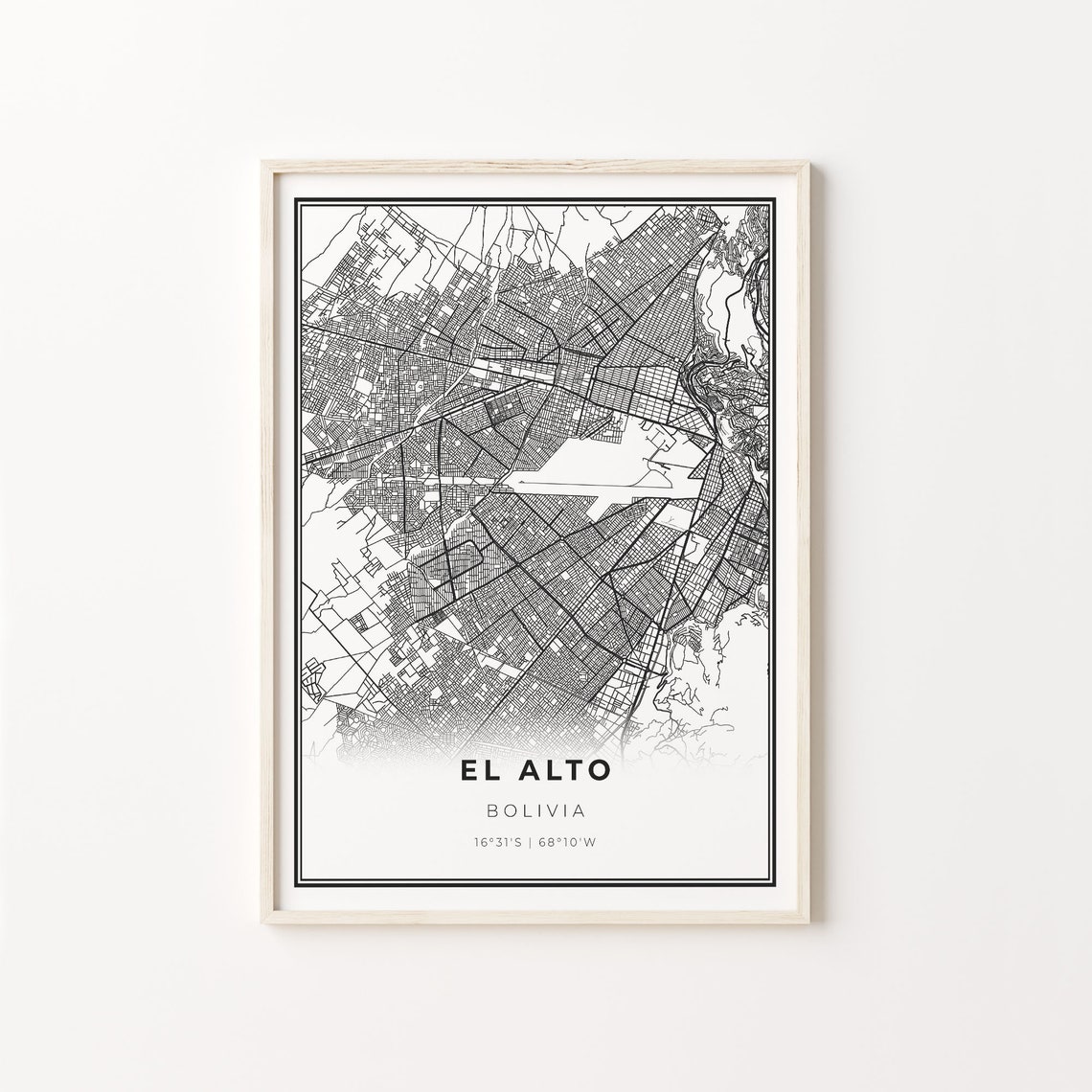 El Alto Bolivia Modern Black And White Street Map Coordinates Poster