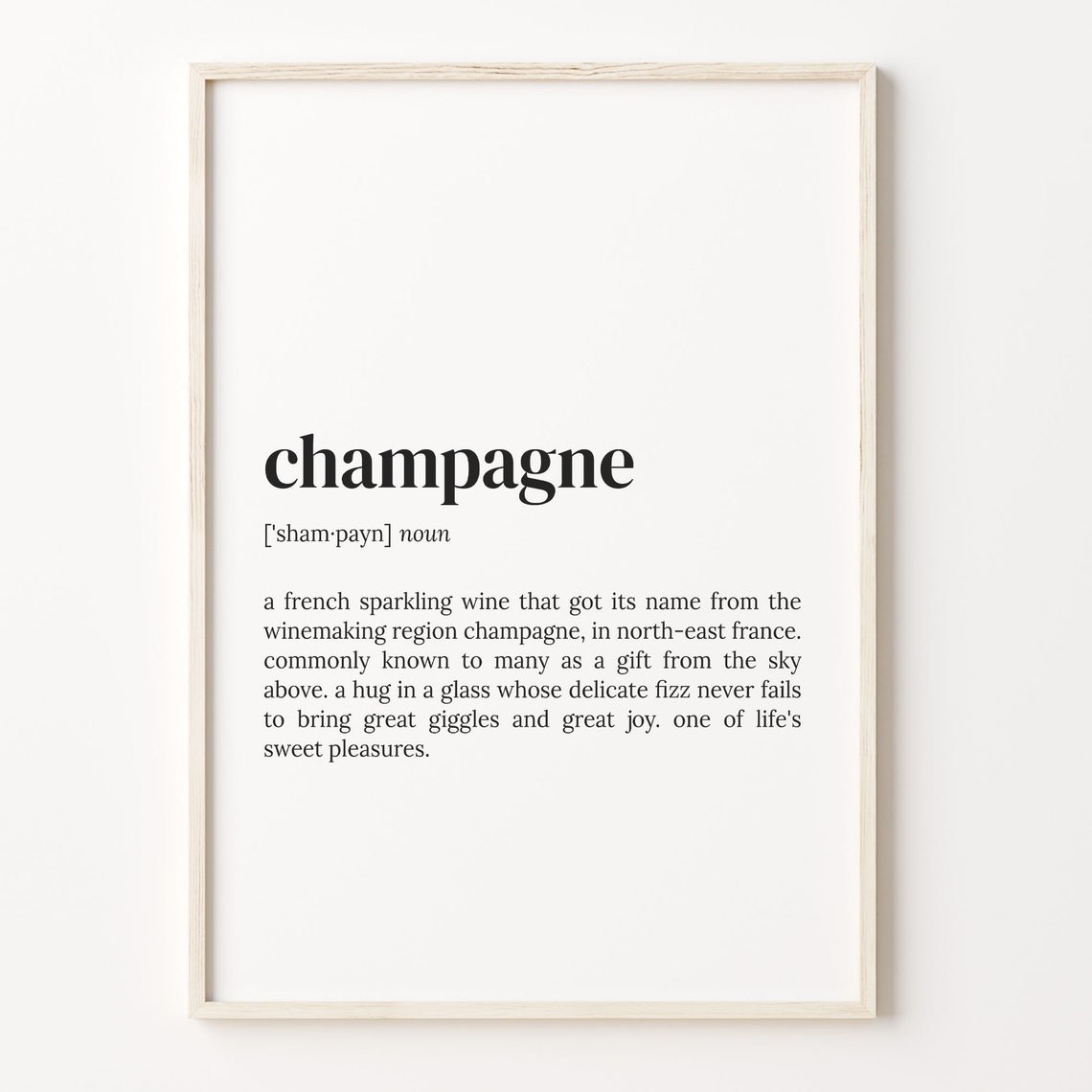 Champagne Definition Dictionary Meaning French Wine Quote Poster