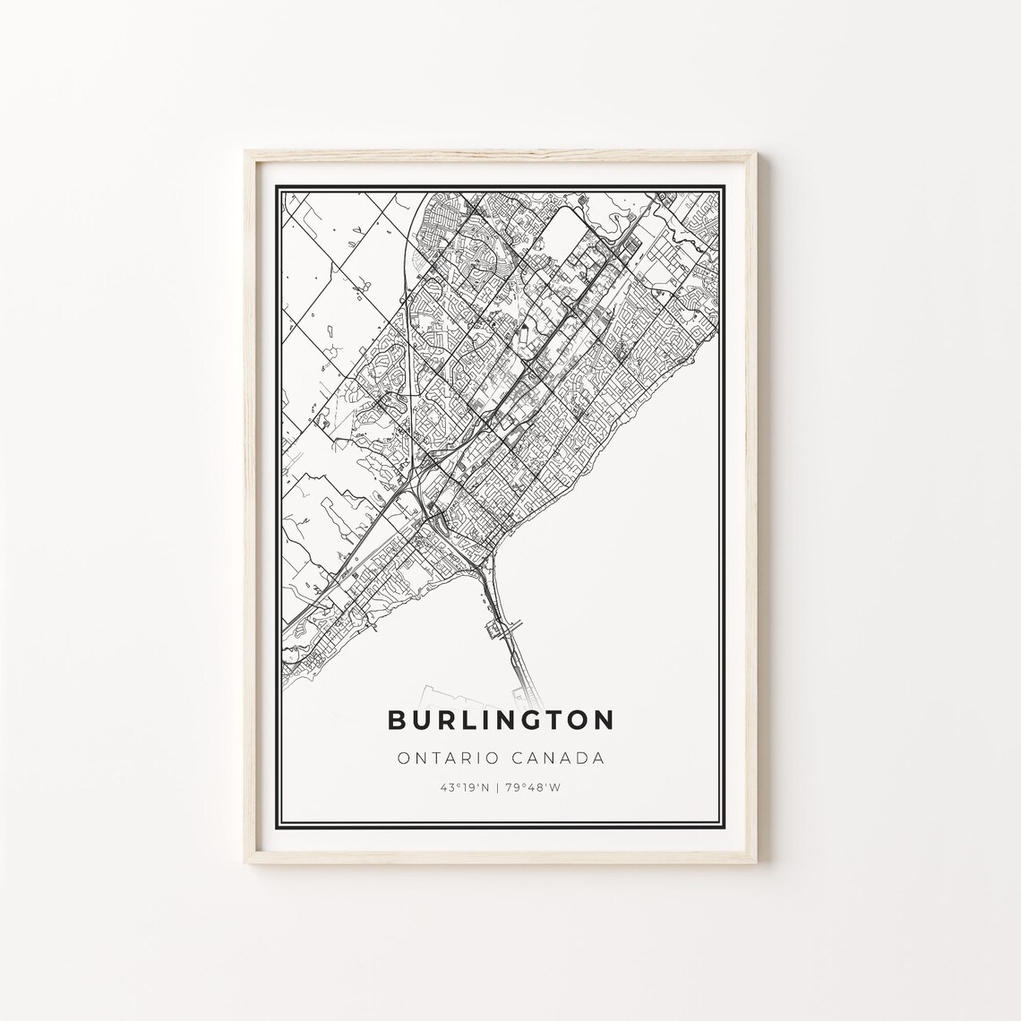 Burlington Ontario Minimalist Black White City Street Map Art Poster