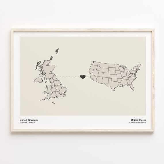 United Kingdom to United States Minimalist Long Distance Connection Map Poster
