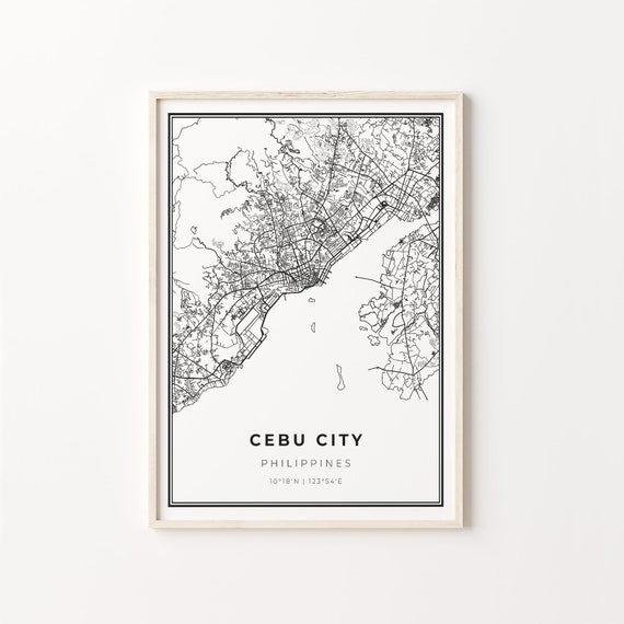 Cebu City Map Art Print, Modern Black and White