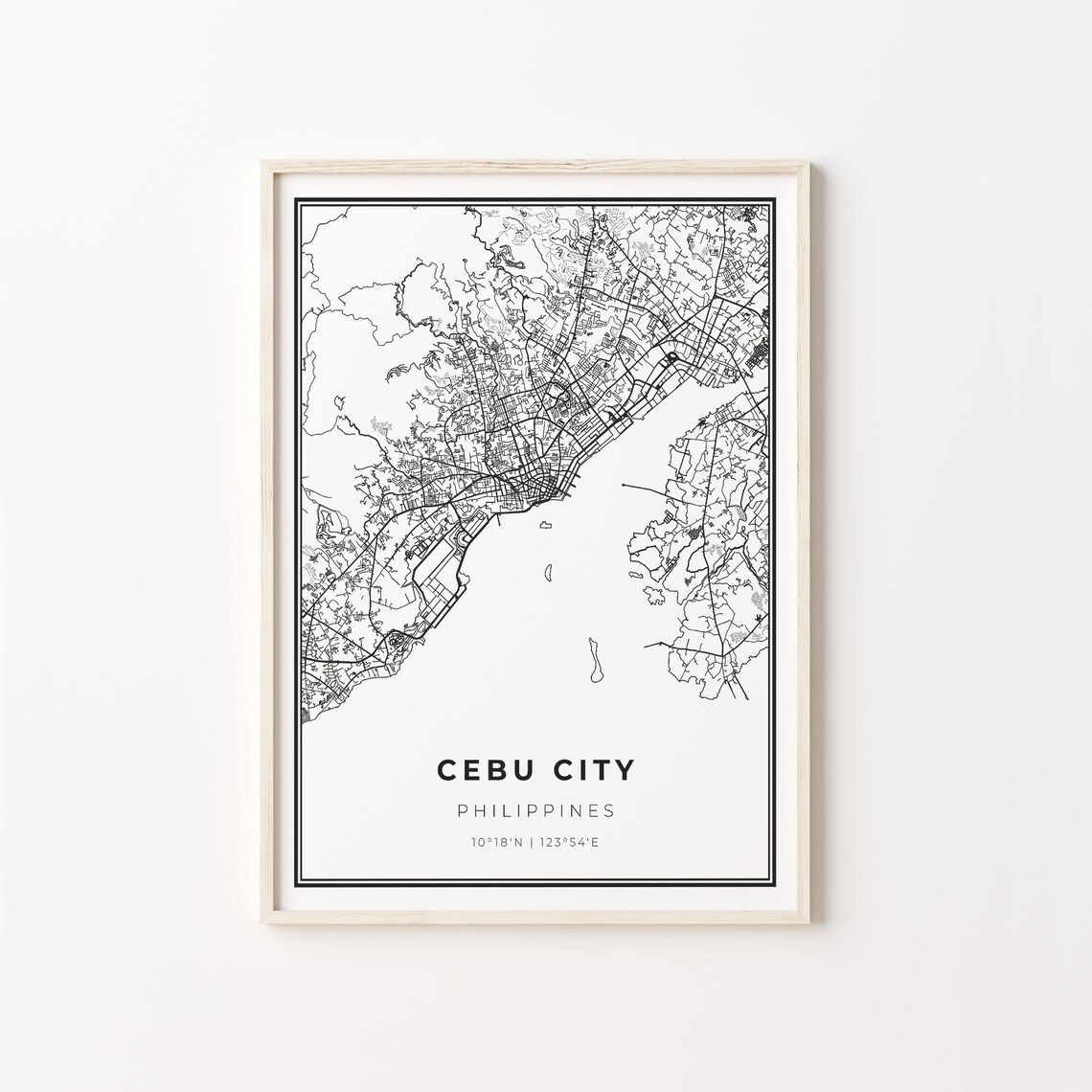 Cebu City Map Art Print, Modern Black and White