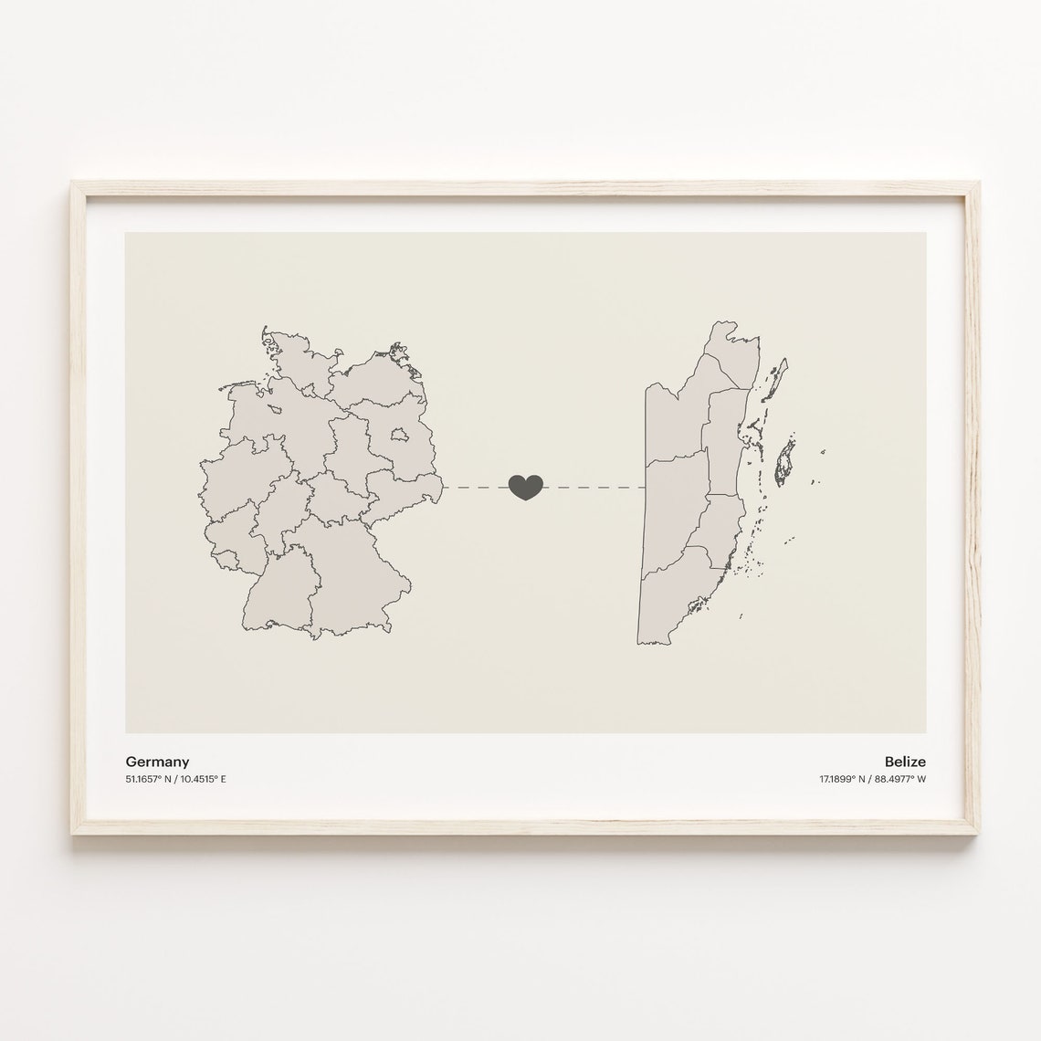 Germany To Belize Minimalist Country Connection Map Gift Poster