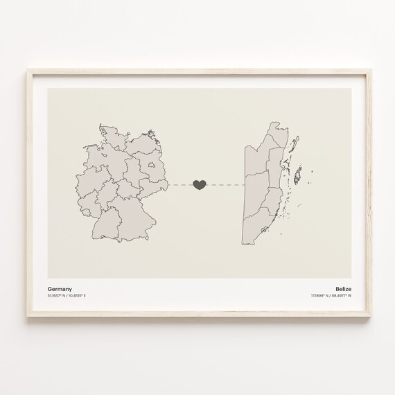 Germany To Belize Minimalist Country Connection Map Gift Poster