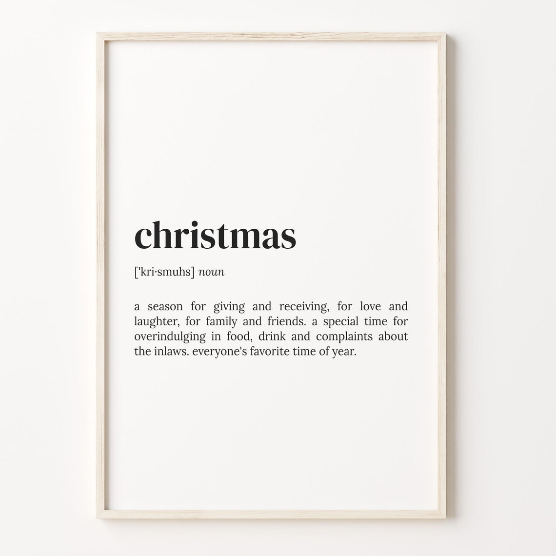 Christmas Definition Poster Funny Holiday Dictionary Quote Wall Decor