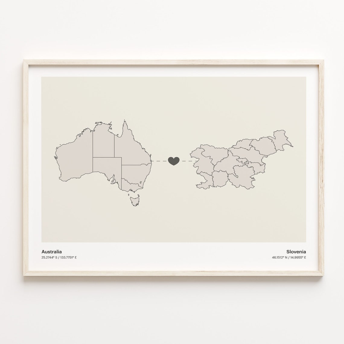 Australia and Slovenia Long Distance Country Connection Map Poster