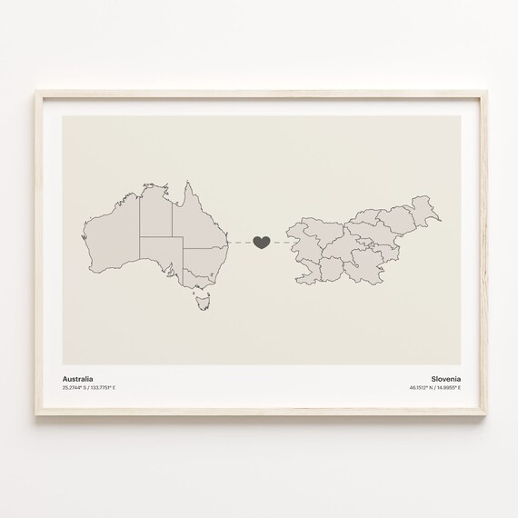 Australia and Slovenia Long Distance Country Connection Map Poster