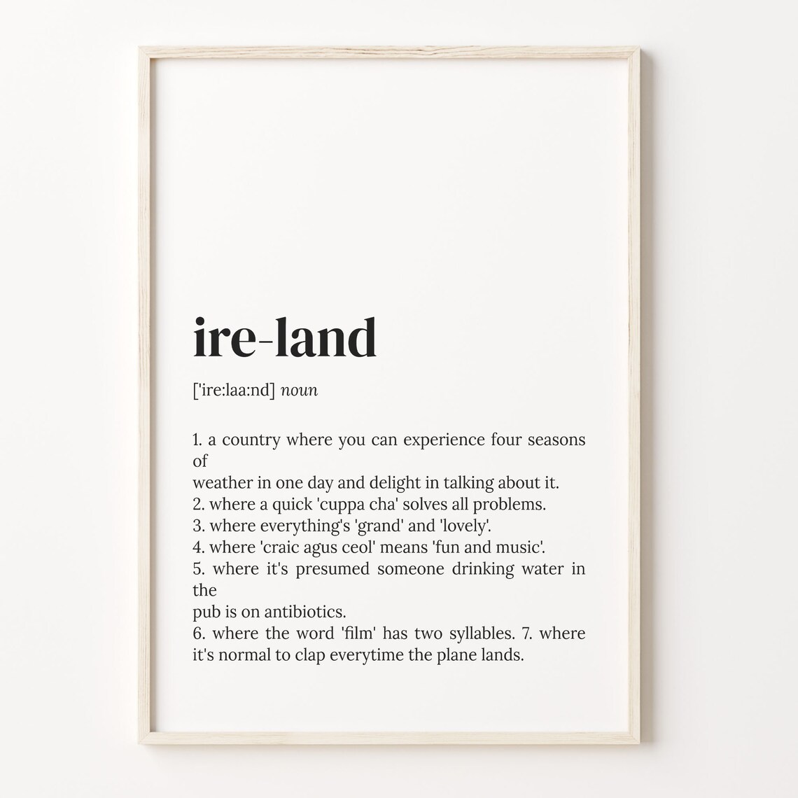 Ire Land Irish Humor Dictionary Definition Typography Quote Poster