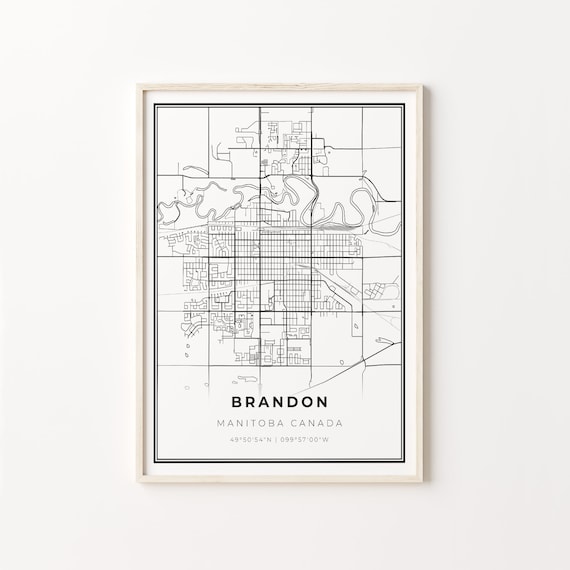 Brandon Manitoba Canada Black White Minimalist City Street Map Art Poster