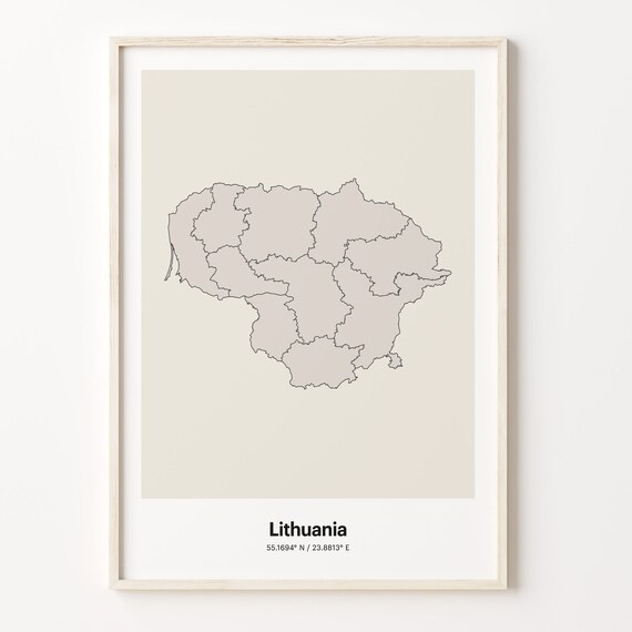Lithuania Minimalist Line Art Country Map Neutral Wall Decor Poster
