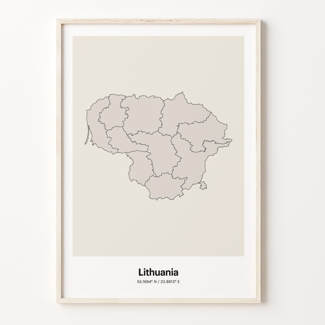 Lithuania Minimalist Line Art Country Map Neutral Wall Decor Poster