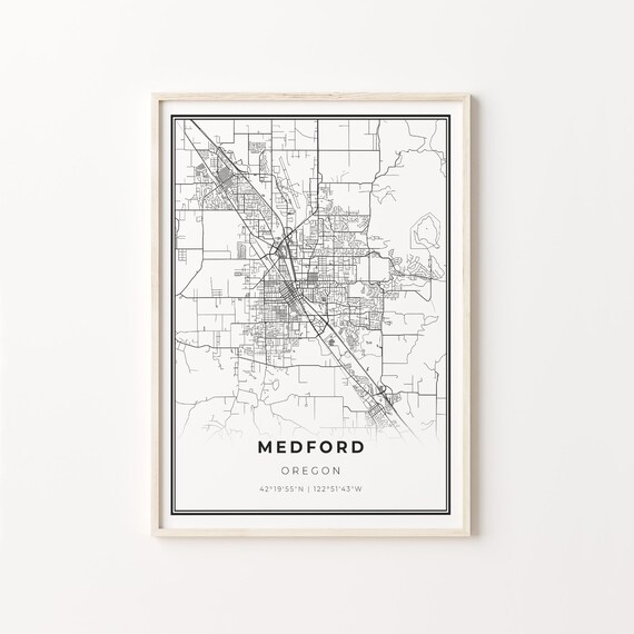 Medford Oregon Minimalist City Street Map Travel Decor Poster
