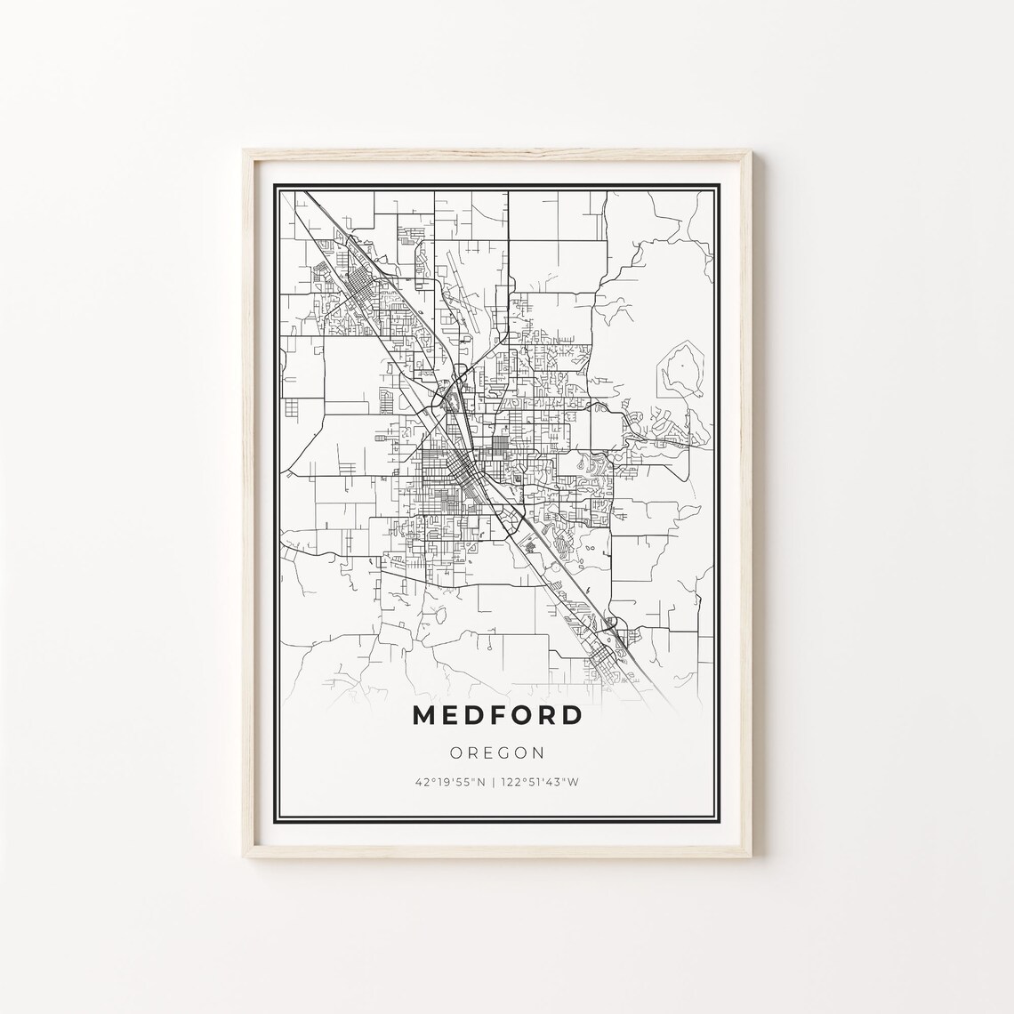 Medford Oregon Minimalist City Street Map Travel Decor Poster
