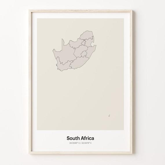 South Africa Minimalist Country Map With Coordinates Line Art Poster