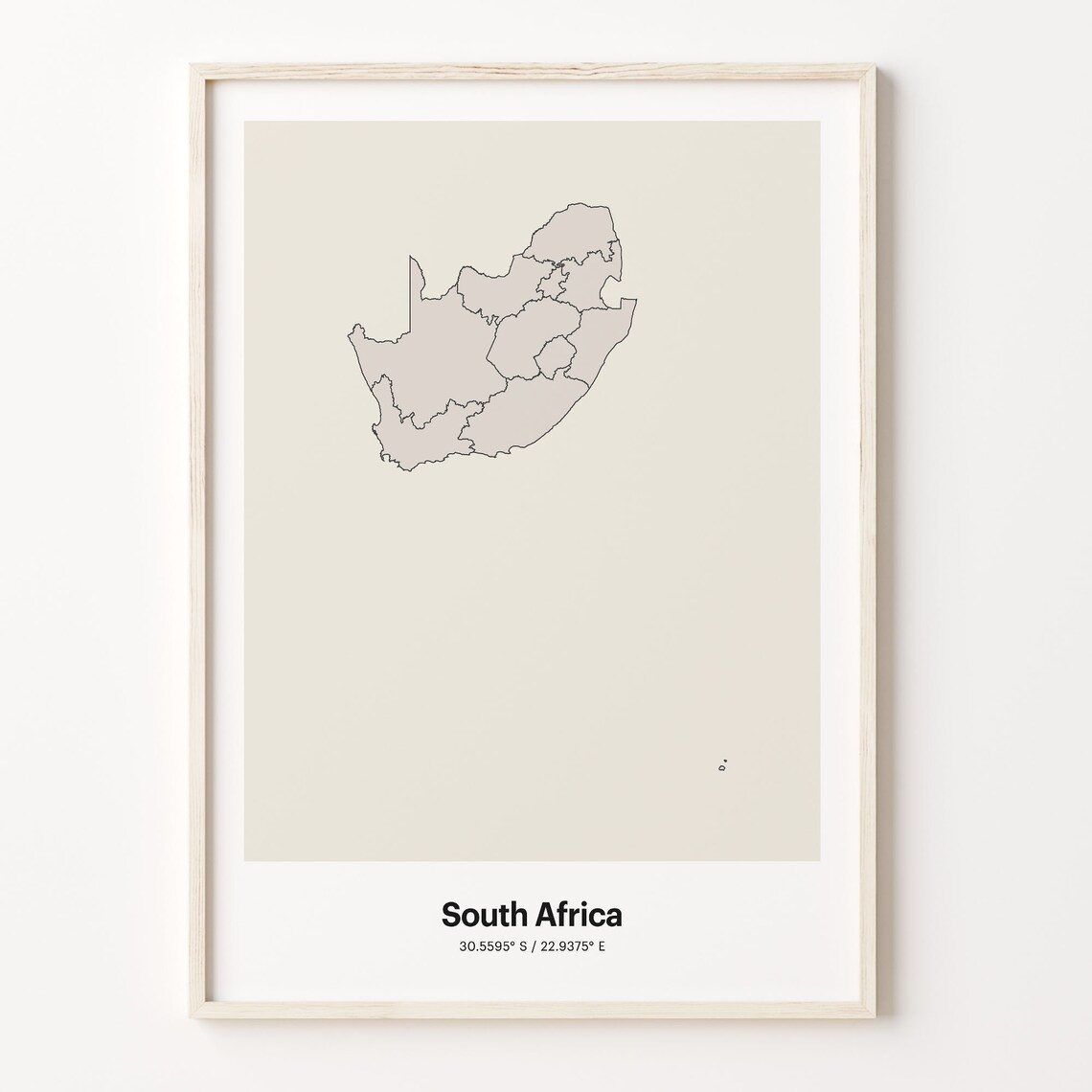 South Africa Minimalist Country Map With Coordinates Line Art Poster
