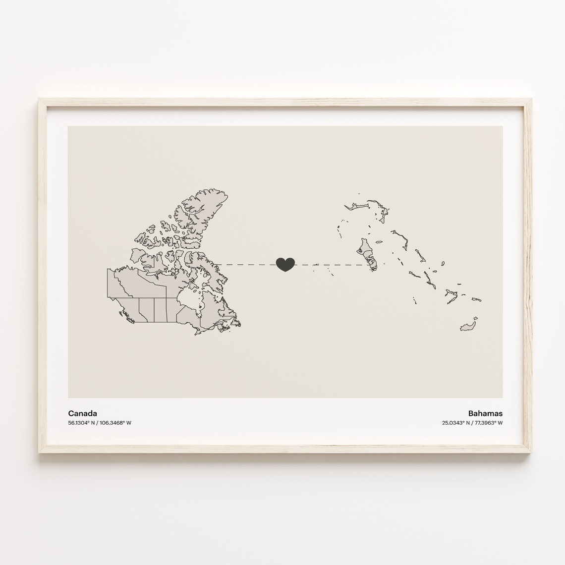 Canada To Bahamas Long Distance Love Minimalist Map Art Poster