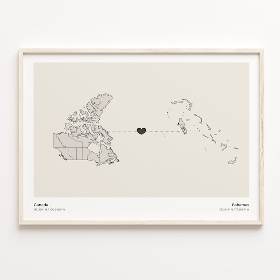 Canada To Bahamas Long Distance Love Minimalist Map Art Poster