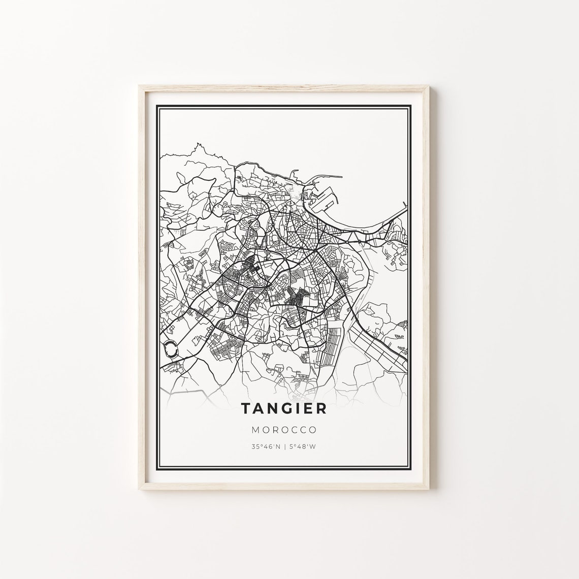 Tangier Morocco Minimalist Black And White City Map Art Poster